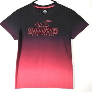 Hollister Mens Small Graphic Tee Cotton Black Pink Ombre Gradient Logo Surf Y2K